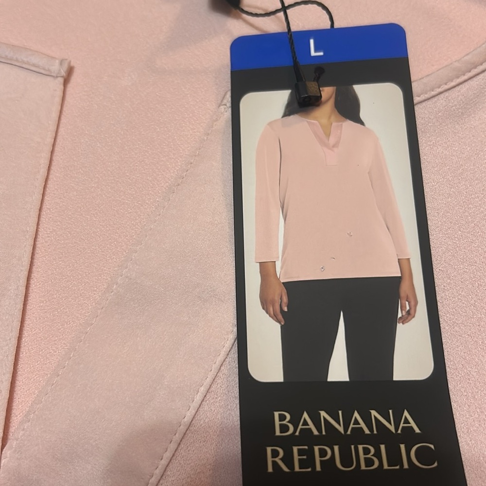 Banana Republic 3/4 Sleeve V-Neck Blouse Blush Pink L, NWT